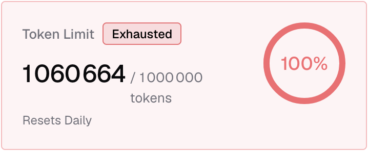 Error message when the token cap has been reached