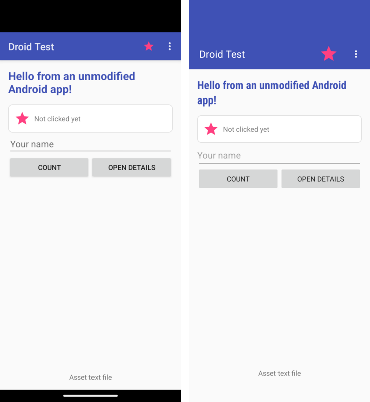 The gallery launcher built with the Android framework on the left and Codename One on the right