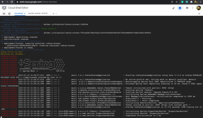 Cloud shell output