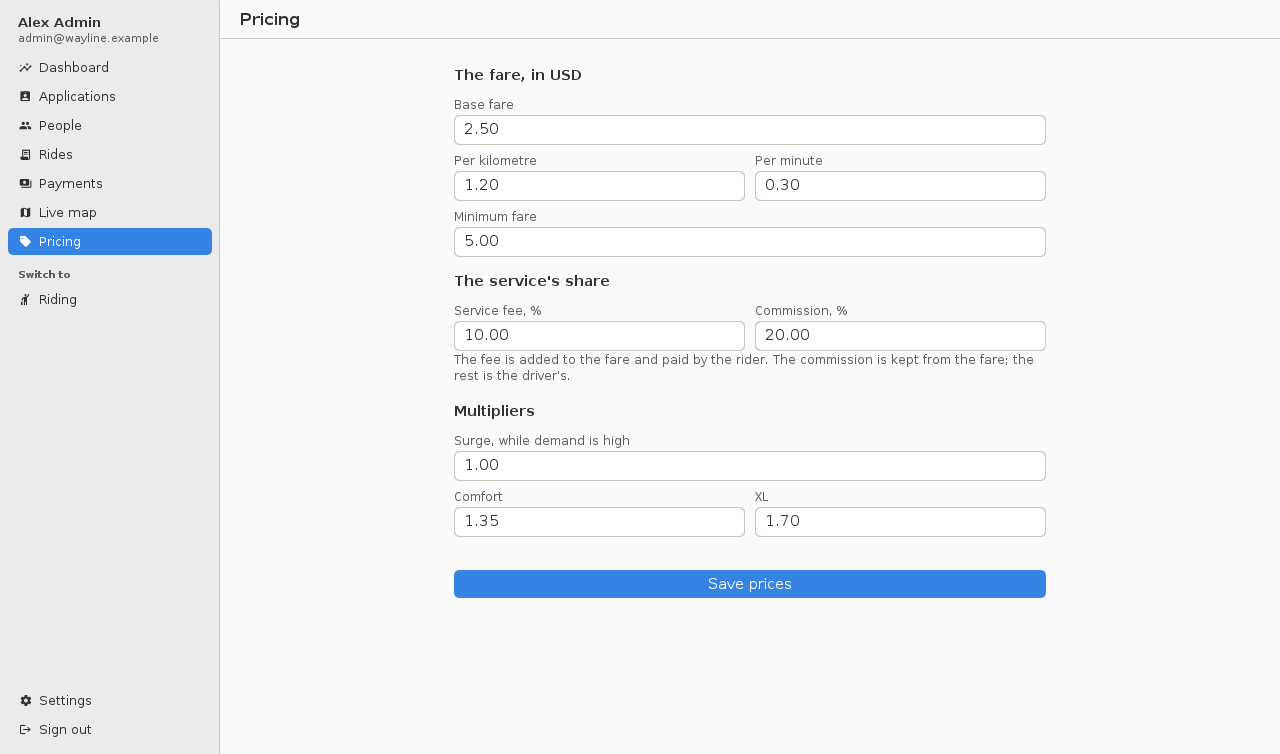 Set the service prices in the console.