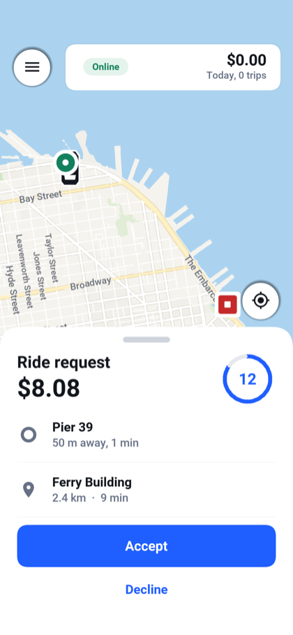 Accept a ride as a driver.