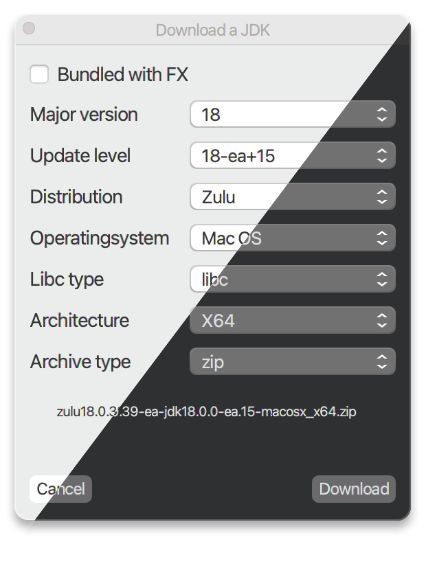 Dark/Light view of the download screen