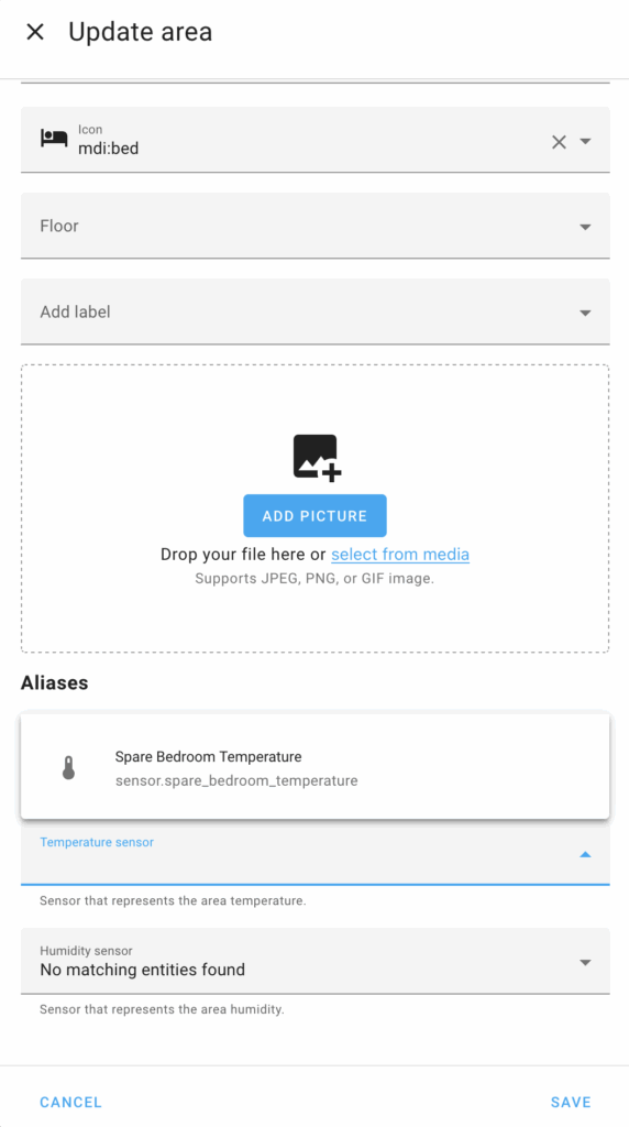 Choose the area’s newly-defined temperature sensor