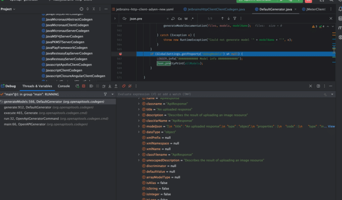 A screenshot of a debug of the model, showing the content of the 'allModels' variable