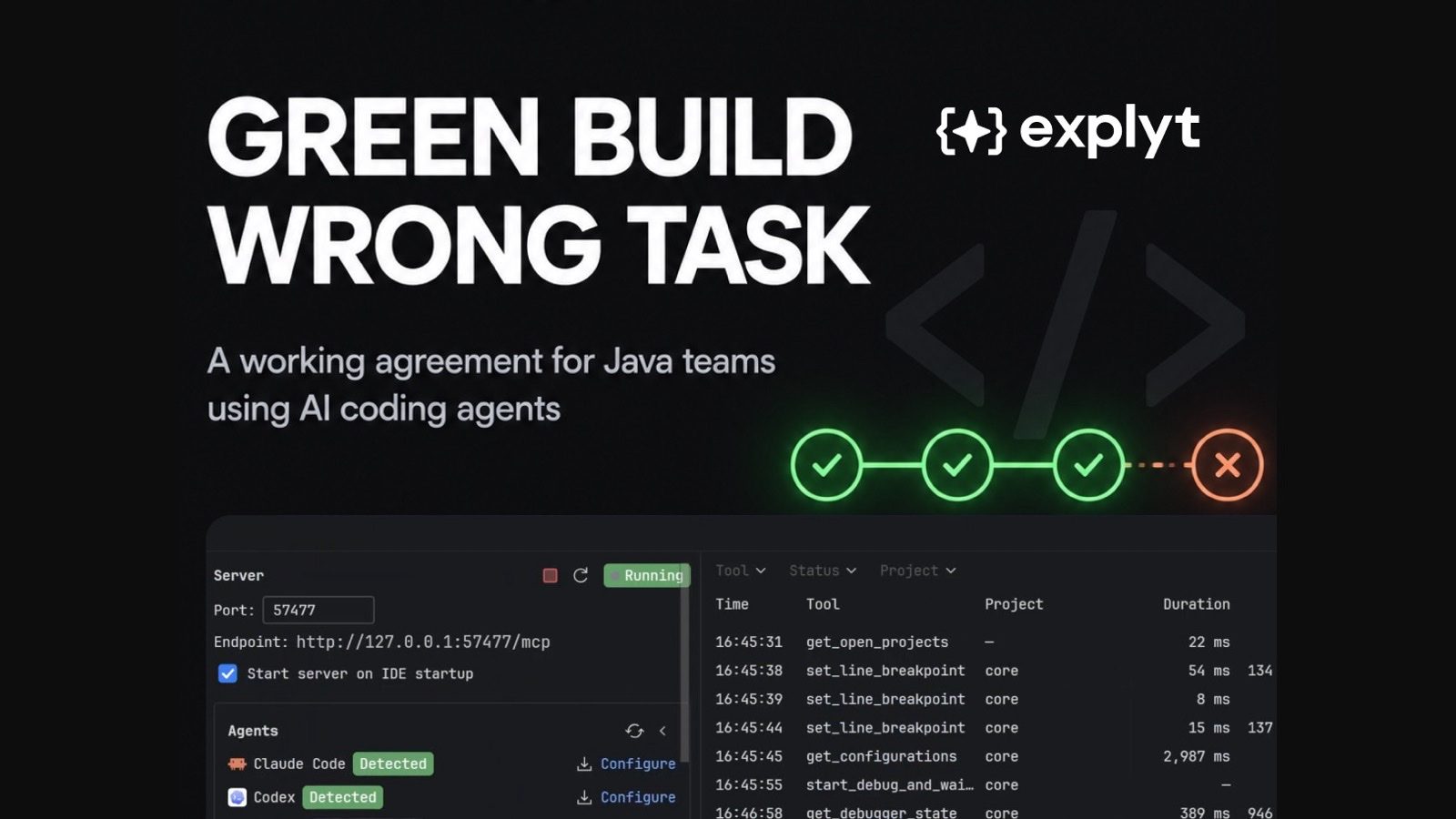 Green Build, Wrong Task: A Working Agreement for Java Teams Using AI Coding Agents