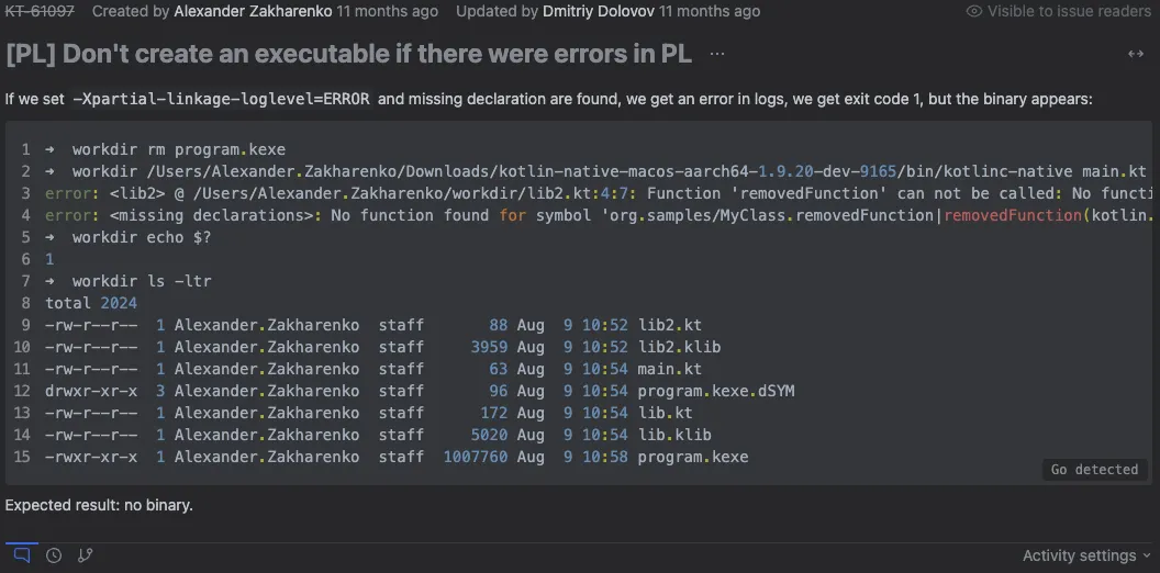 A bug report for the task A bug report for the task