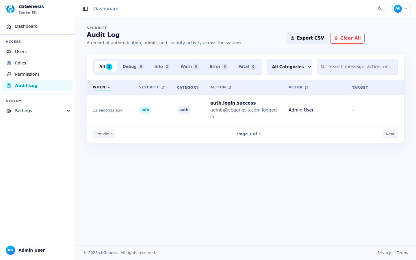 Audit Log: every sign-in and access failure