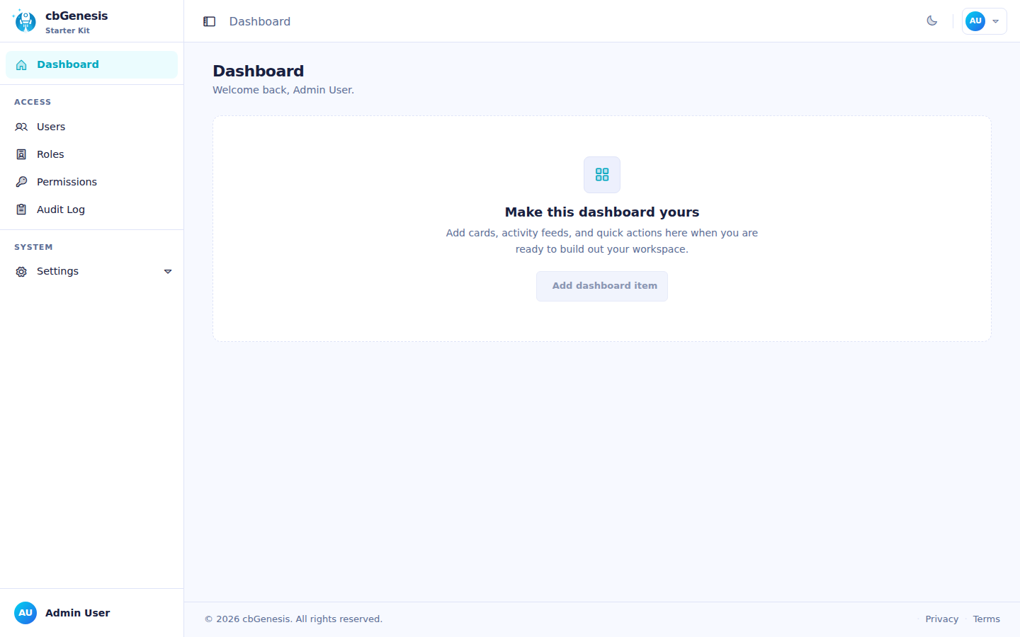 Dashboard: after signing in