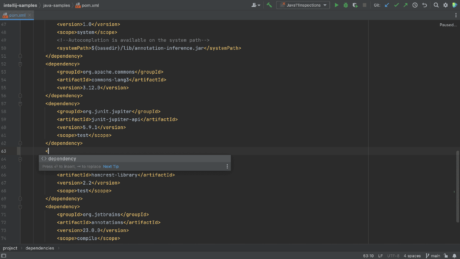 Code completion in pom.xml Code completion in pom.xml