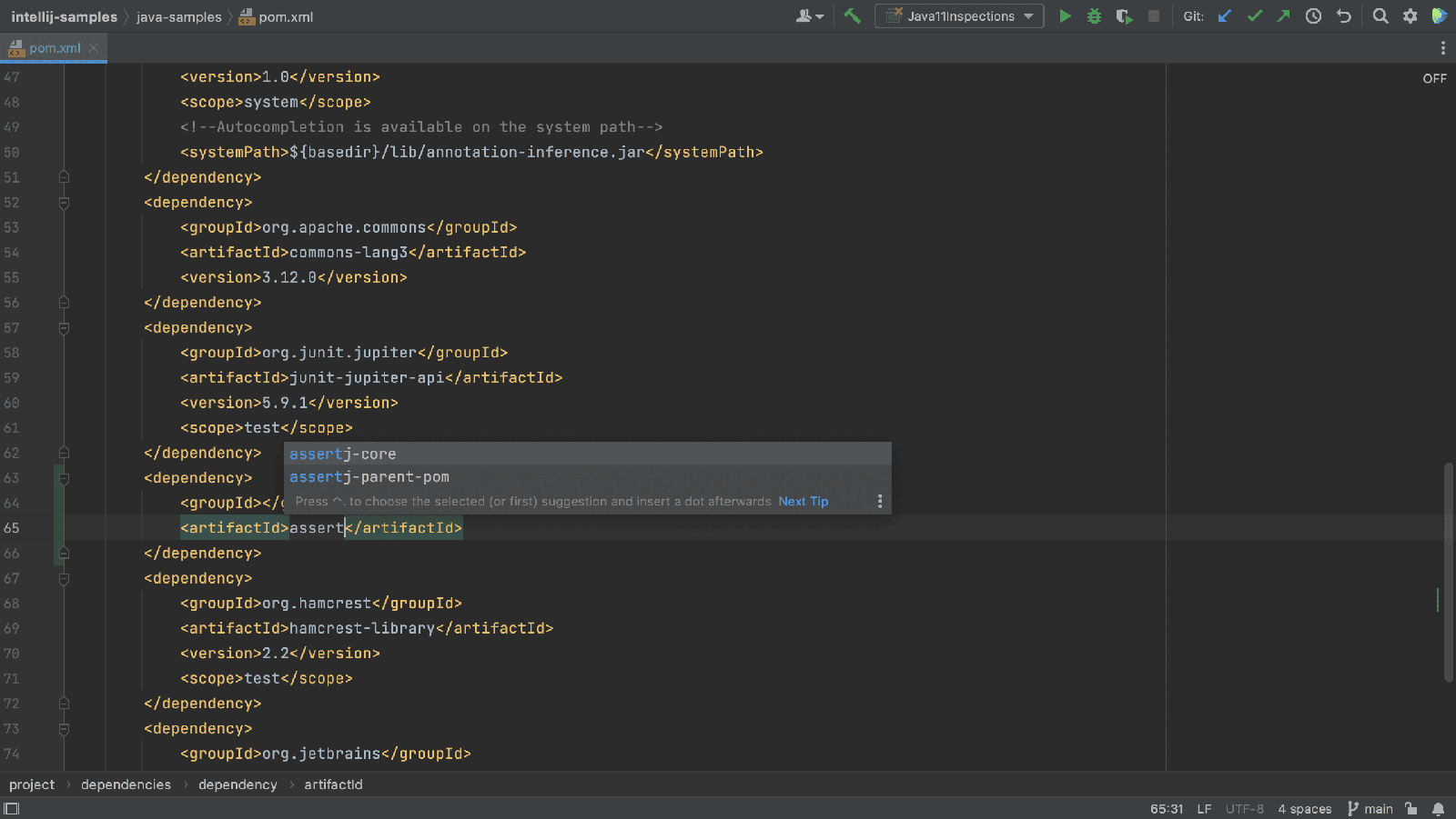 Code completion in pom.xml Code completion in pom.xml