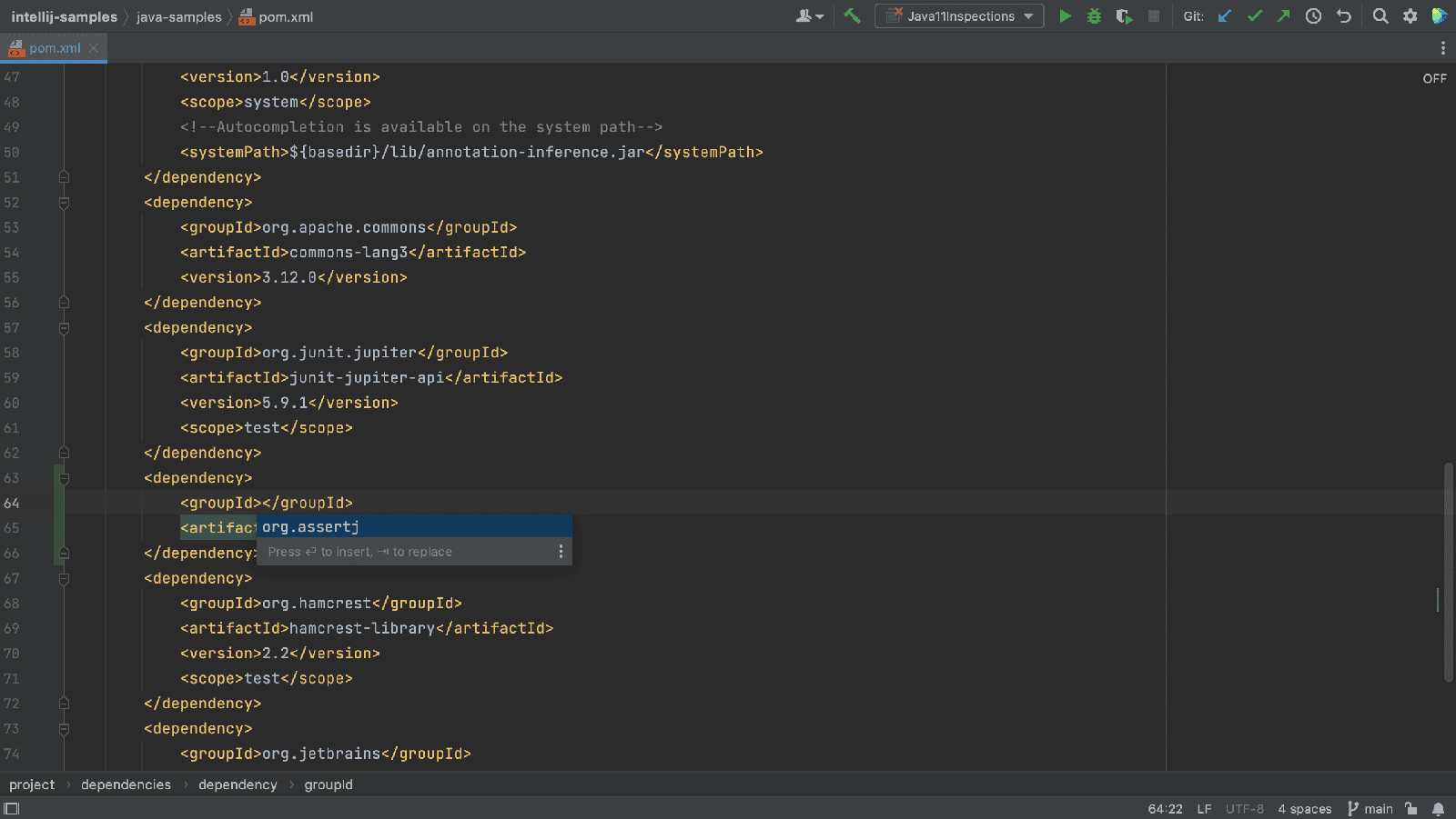 Code completion in pom.xml Code completion in pom.xml