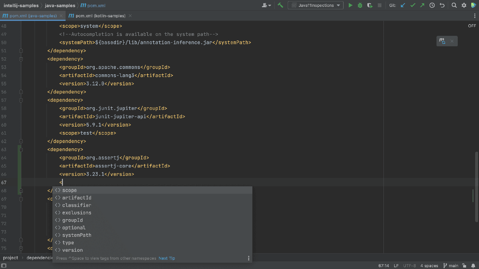 Code completion in pom.xml Code completion in pom.xml
