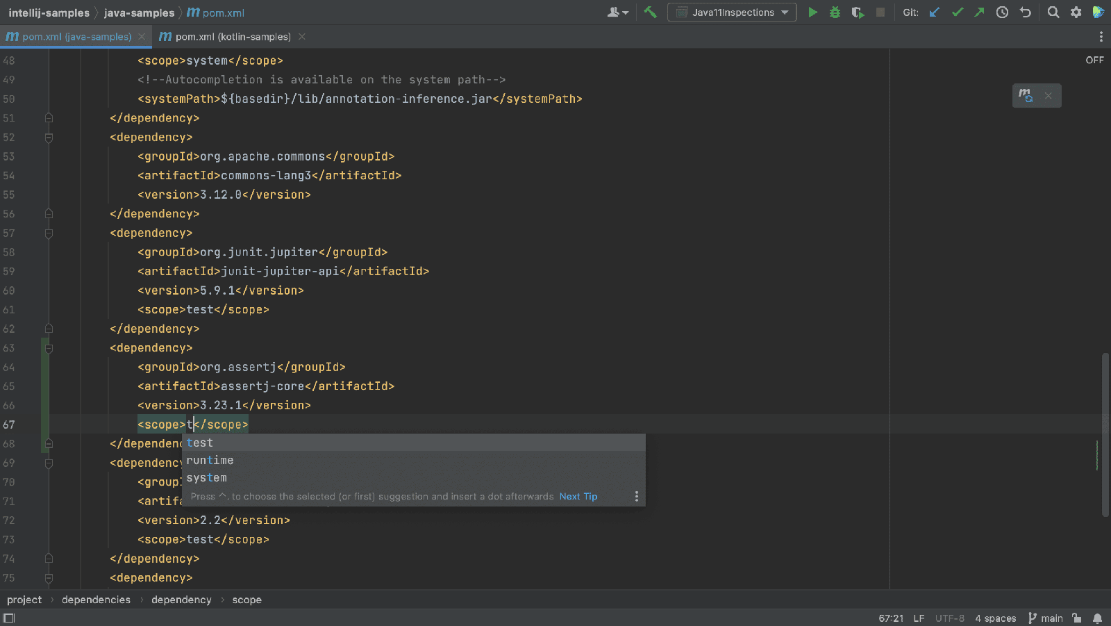Code completion in pom.xml Code completion in pom.xml