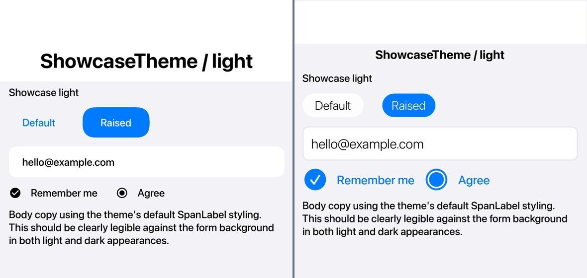 iOS Modern light theme before and after the fidelity pass