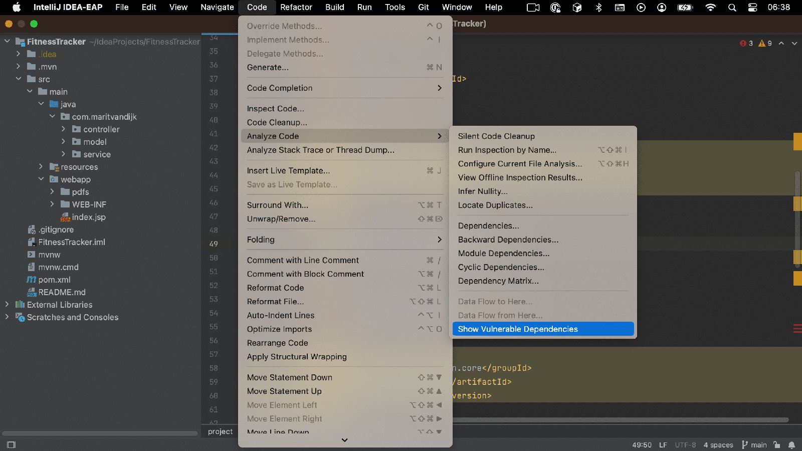 Open Vulnerable Dependencies tool window from menu Open Vulnerable Dependencies tool window from menu
