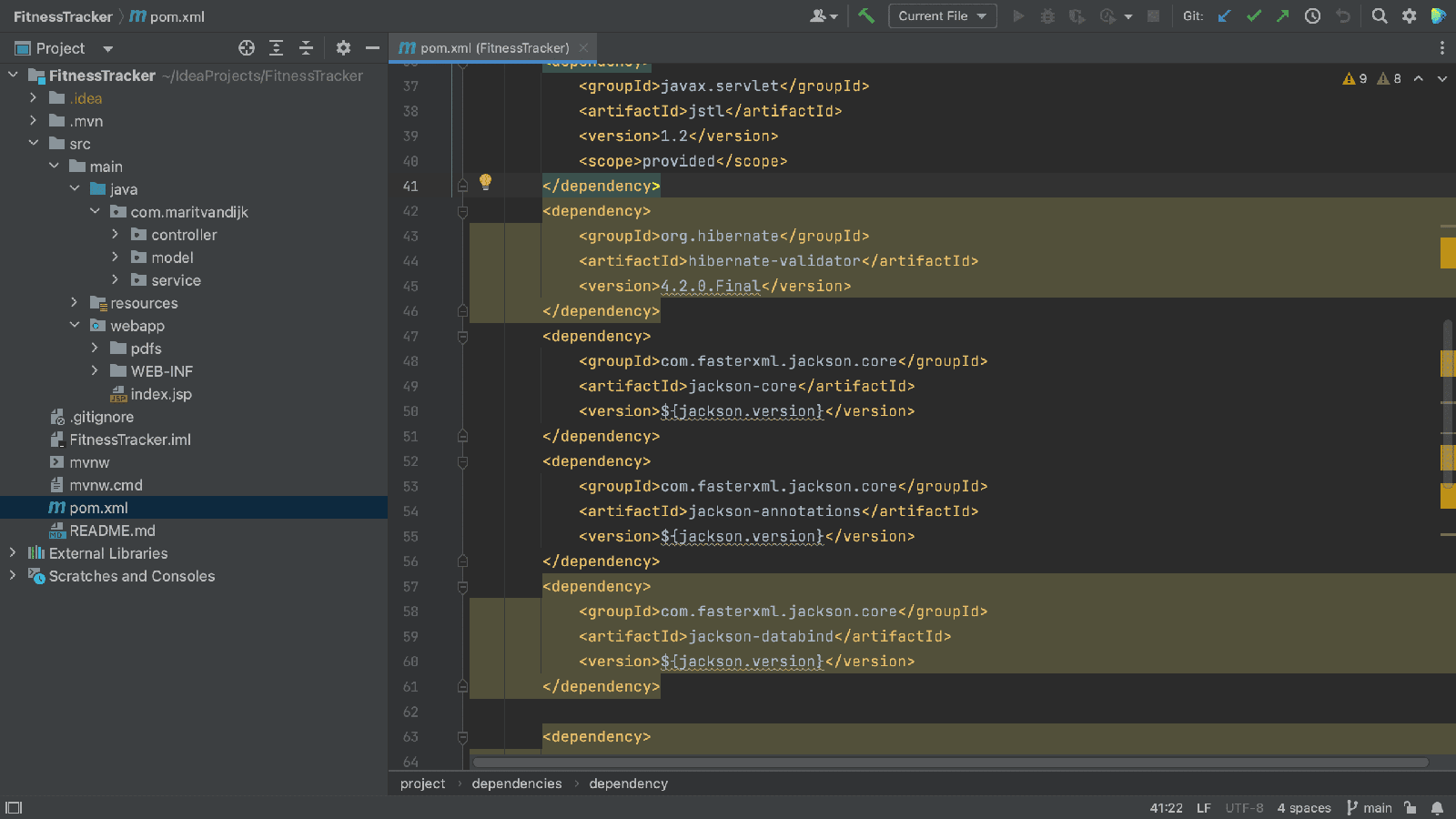 Maven pom.xml with vulnerable dependencies highlighted Maven pom.xml with vulnerable dependencies highlighted