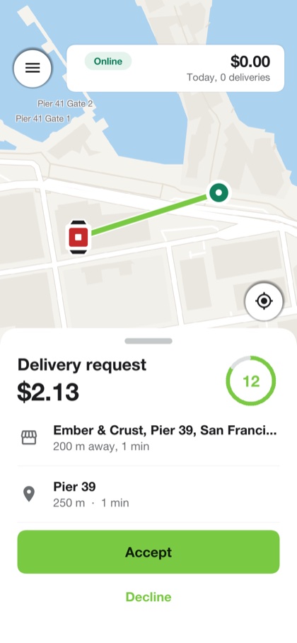 A delivery offer for a courier