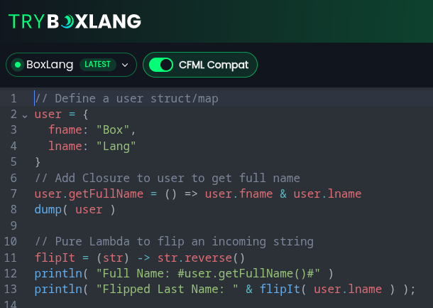 TryBoxLang editor and CFML compat toggle