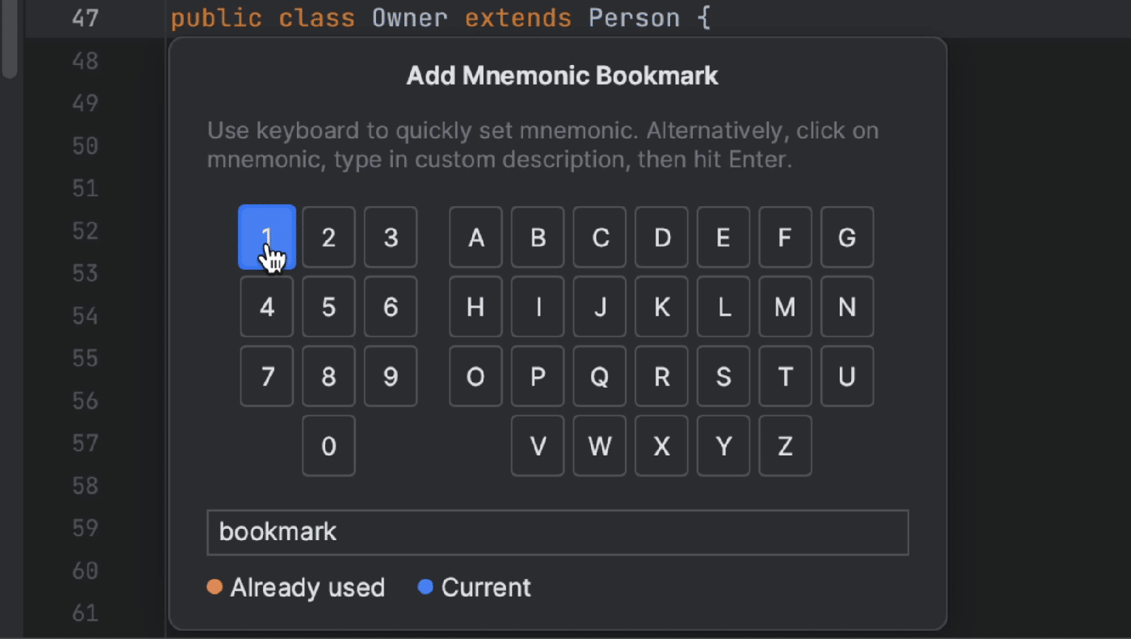 Add Mnemonic Bookmark