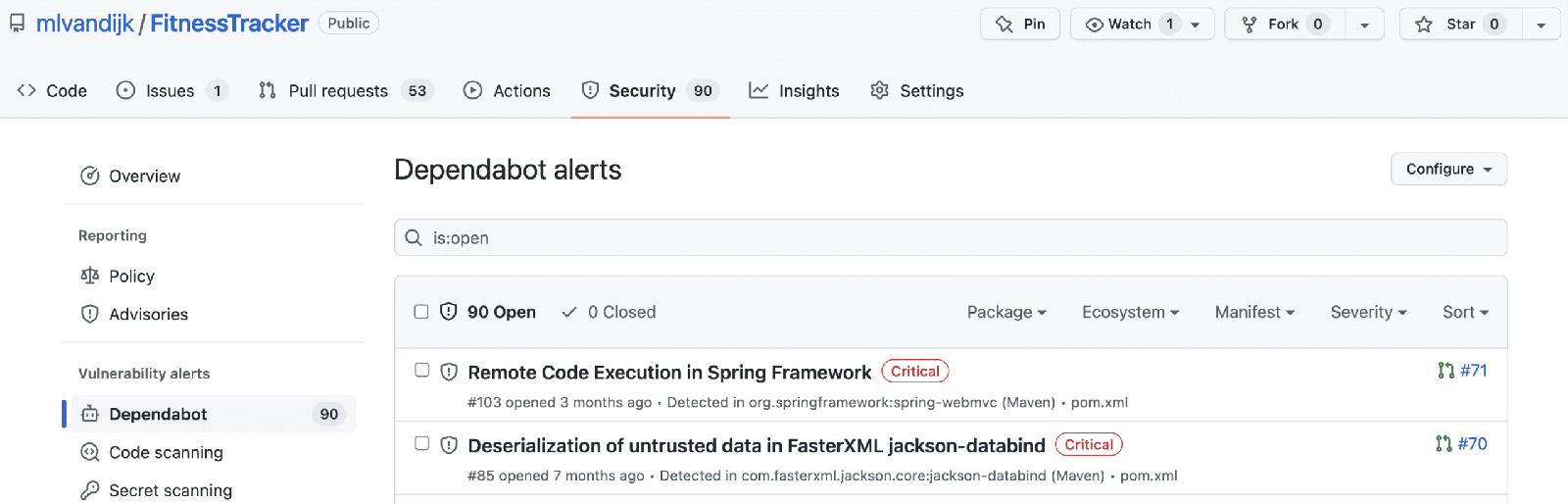 Dependabot alerts