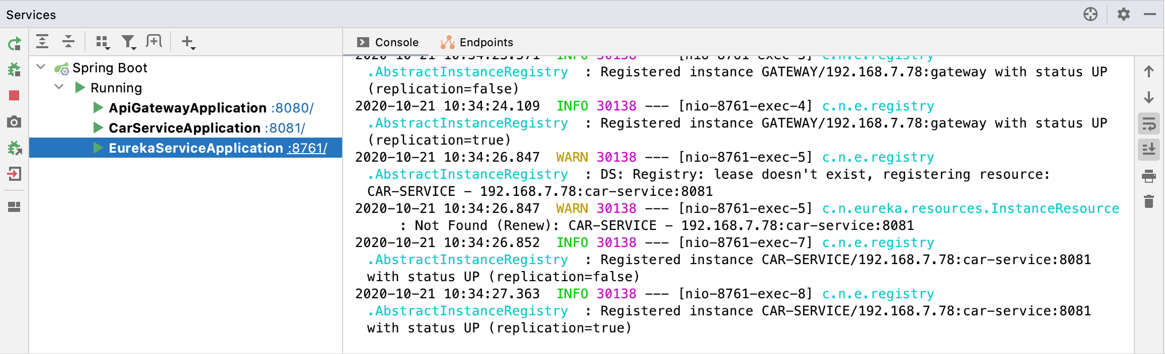 Spring Boot Services runnning