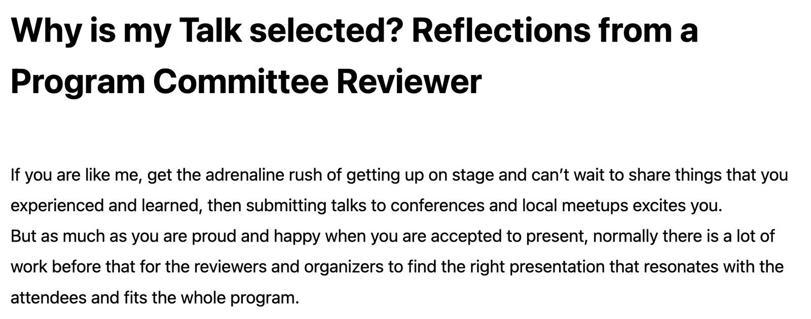 Why is my Talk selected? Reflections from a Program Committee Reviewer