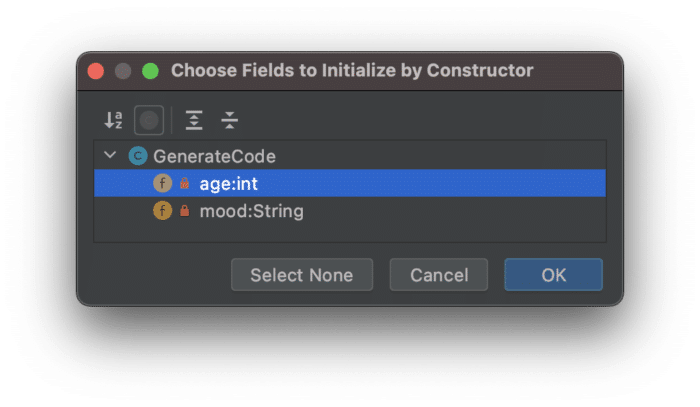 Choose fields to initialize by construtor