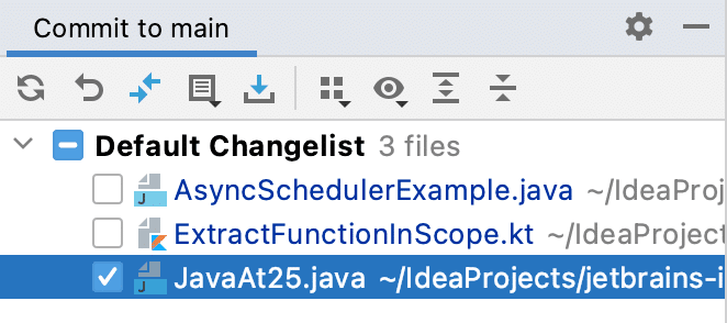 Default Changelist - one file selected