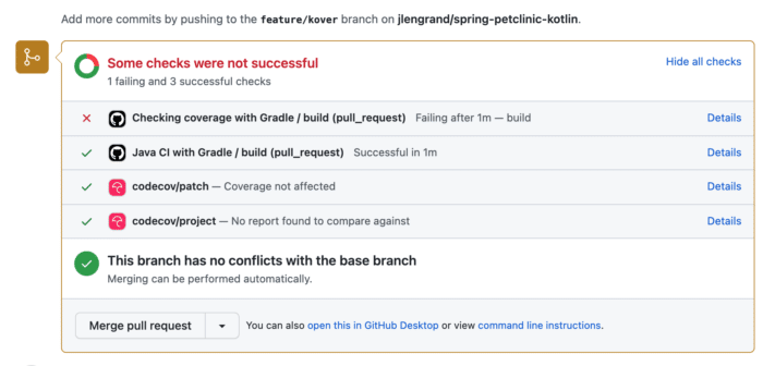 Build and KoverVerify checks in a Github Pull request, failing here