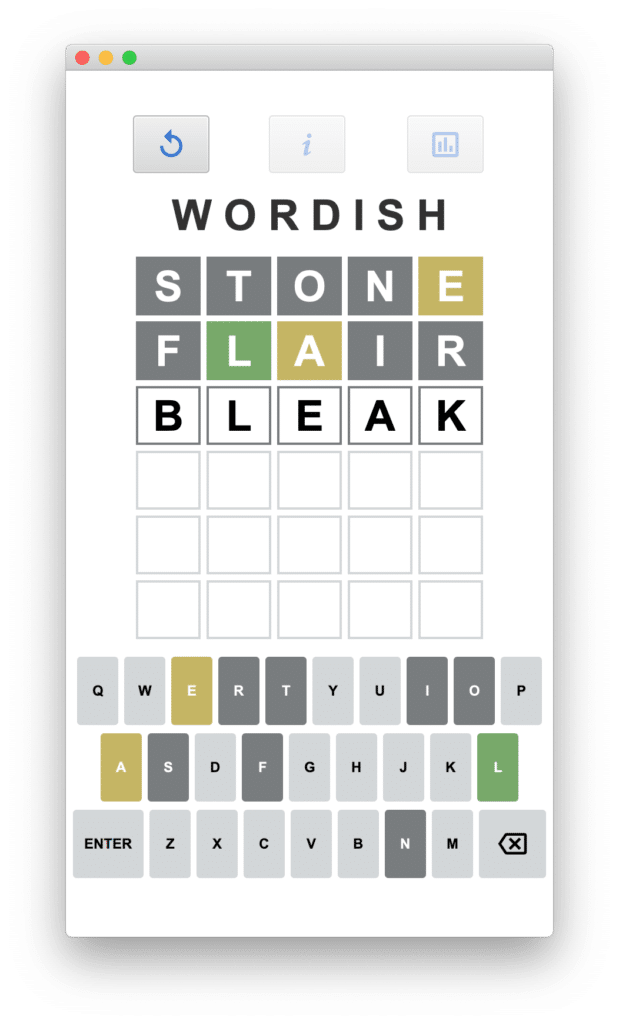Wordish UI shoing customized LetterLabel and KeyButton controls