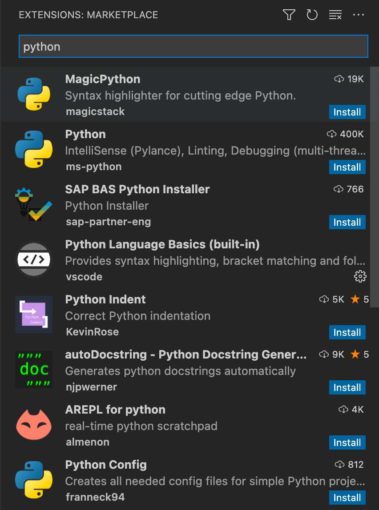 Searching for Python extensions
