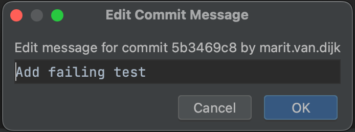 IntelliJ IDEA "Edit Commit Message" dialog.