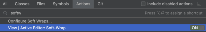 Find Action and turn soft-wrap ON in IntelliJ IDEA