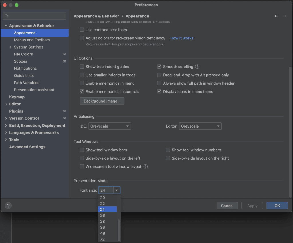 how to exit intellij presentation mode