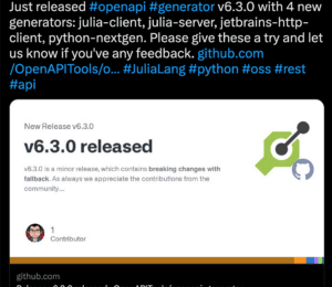 The official OpenAPI Generator account announcing my JEtbrains HTTP Cilent generator