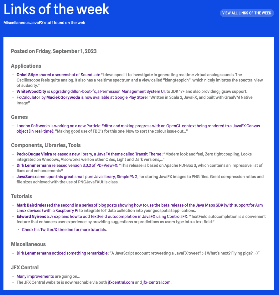 The most recent Links Of The Week on the homepage