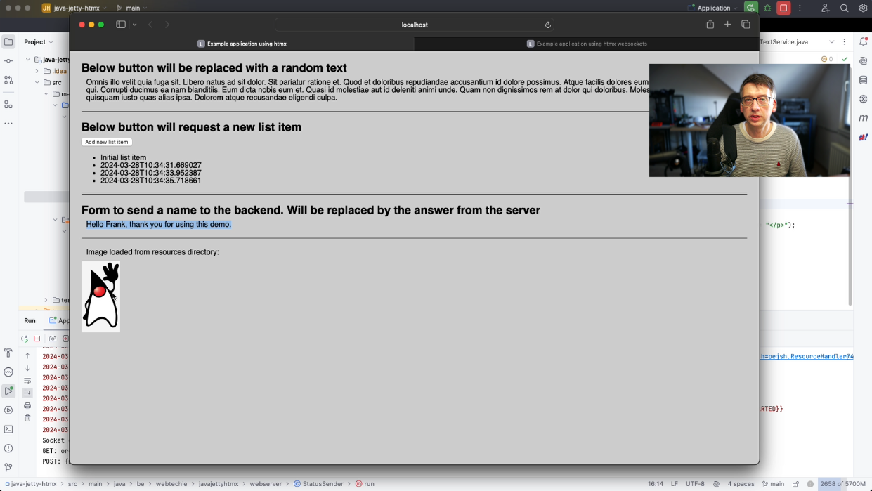 Example Java Application with Embedded Jetty and a htmx Website