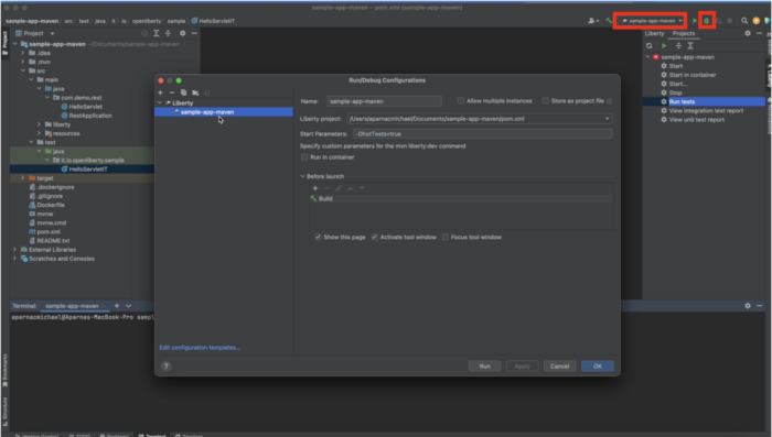 Screenshot of IntelliJ Run/Debug Configuration menu