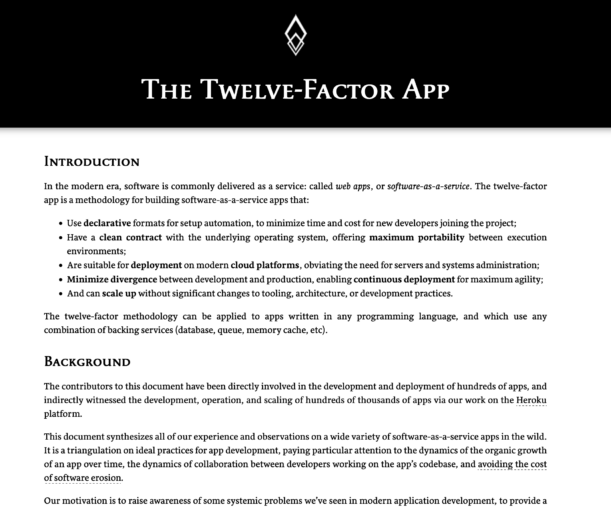 Screenshot of 12 Factor website.