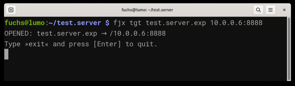 A screenshot of a Linux shell shows the execution of an example server implemented with FEPCOS-J.