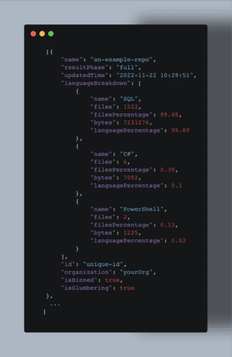 Output of the Azure API request