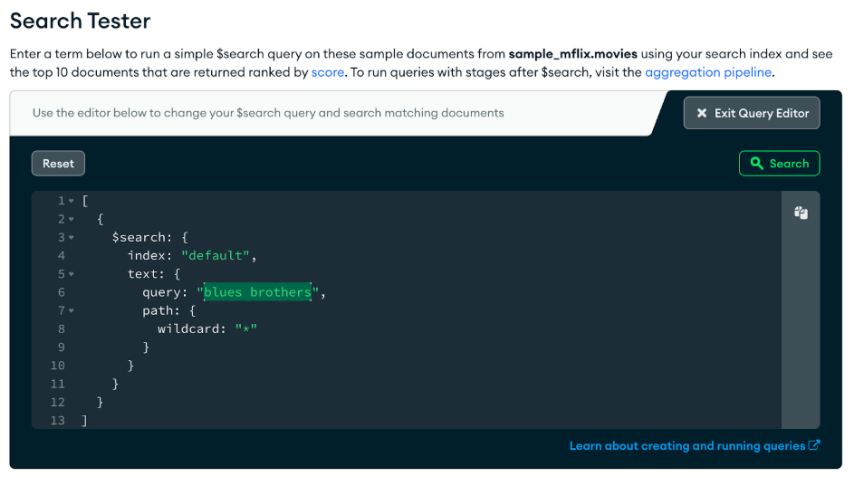 Search Tester Query Editor