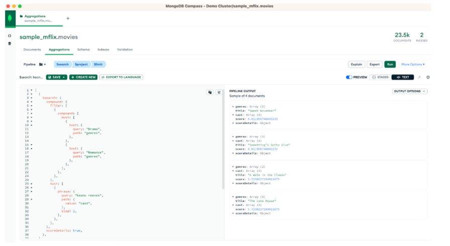three-stage aggregation pipeline in Compass