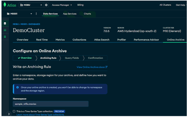 Configure an online archive &ndash; archiving rule criteria to configure online archive.