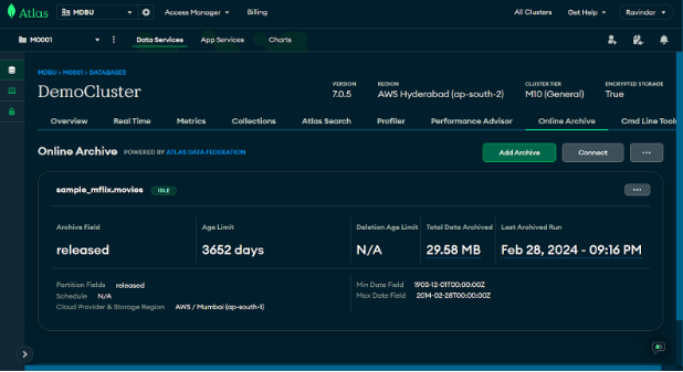Online archive  &ndash; overview page from main cluster consolidated rule information.
