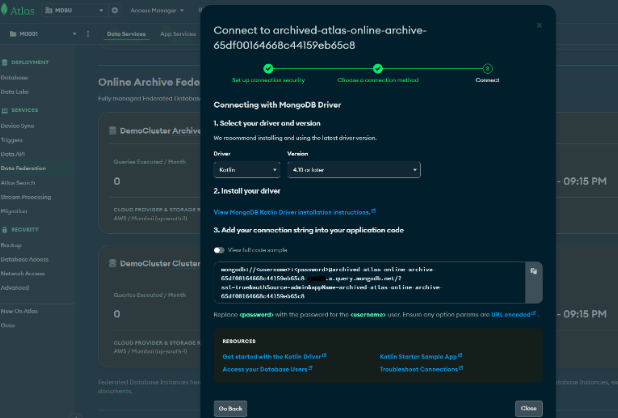 Data federation &ndash; federated instances connection string access steps
